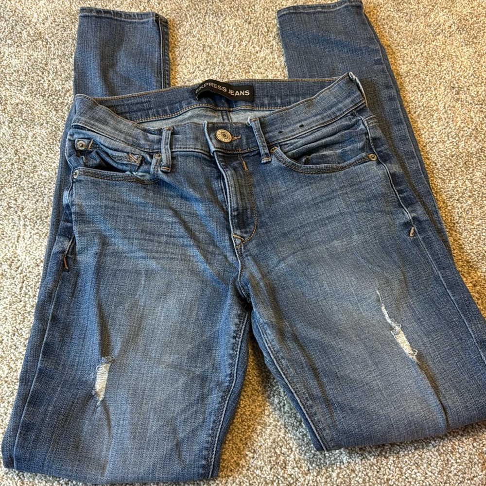 Express Midrise Stretch Distressed Jeans